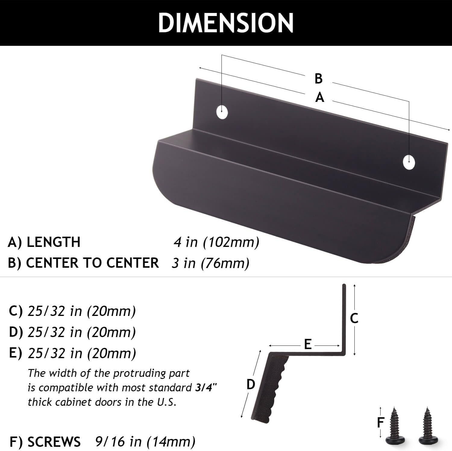 RVPEKUPE 1-Pack Under Cabinet Foot Pull for Trash Drawer, Matte Black 4" - Image 6